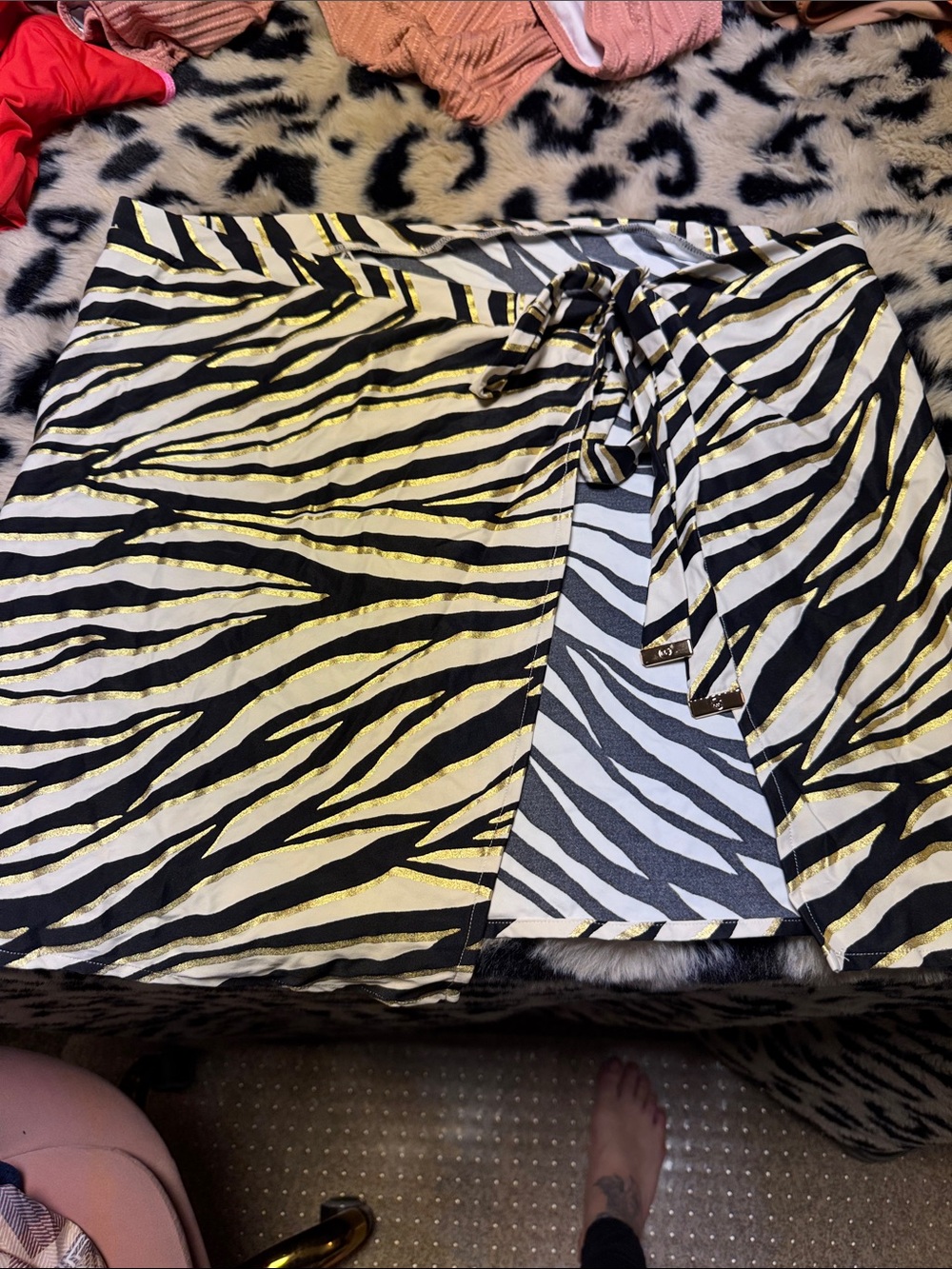Michael Kors Black, White & Gold Zebra Print Wrap Skirt